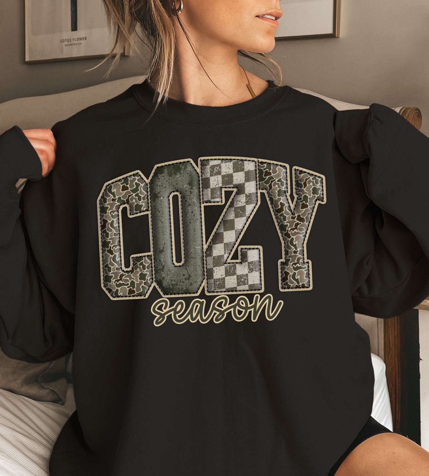 Cozy Season Graphic Sweatshirt | Black Unisex Crewneck