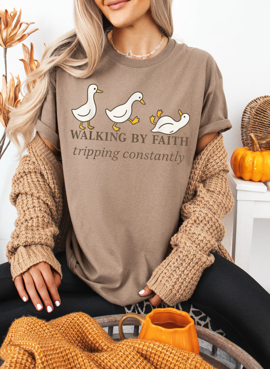 Walking by Faith Tee – Brown Savana