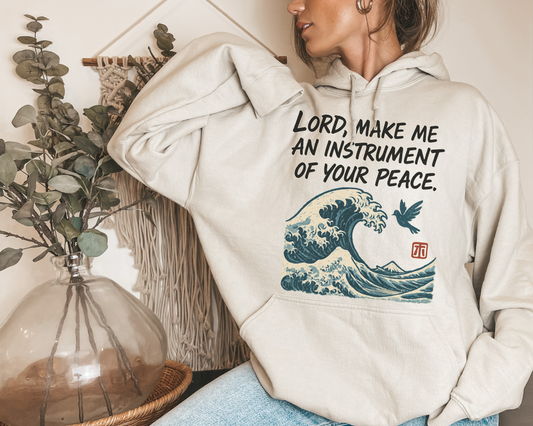 St. Francis Wave Hoodie – Lord, Make Me an Instrument of Your Peace
