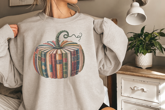 Vintage Book Pumpkin Crewneck Sweatshirt - Ash (Light Grey)