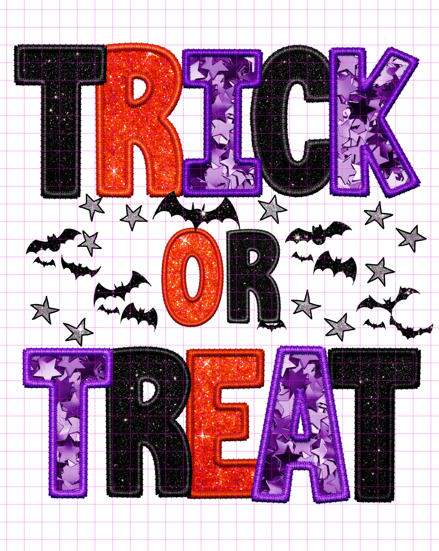 TRICK OR TREAT - EMBROIDERY AND GLITTER - transparent png file